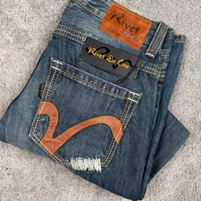 NEW Rivet De Cru Men's 31 Dark Wash Straight Leg Jeans 32" Inseam Button Fly