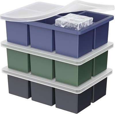 Large Silicone Ice Cube Tray 3Pack 2 Inch Square for Whiskey Cocktails