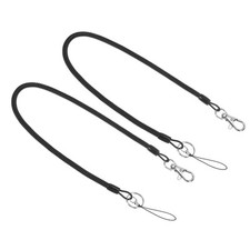 2 Pcs 16" Plastic Retractable Coil Spring Keychain Strap Lobster Clasp Black