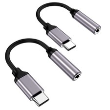 2 Pack USB C to 3.5mm Female Headphone Jack Adapter Type C Aux Audio Gray Set