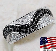 1CT Treated Black Sapphire Topaz 925 Sterling Silver Ring Sz 7 IB1-9