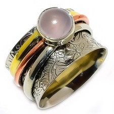 Natural Triple Tone - Rose Quartz Gemstone 925 Sterling Silver Ring Size 9 R026