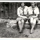 c1920s Cute Flapper Women Hiking Ties Knickers Log Cabin Snapshot Photo Vtg