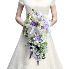 Cascading Wedding Bouquets for Bride, Lilac Purple  White Wedding Bouquets f...