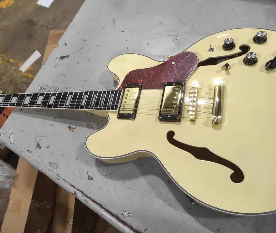 Cream Yellow 345 Electric Guitar  Aged White Semi Hollow Gold Part Jazz Open-box - Image 4 of 4