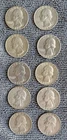 Lot of 10 circulated Silver Washington Quarters - 90% silver