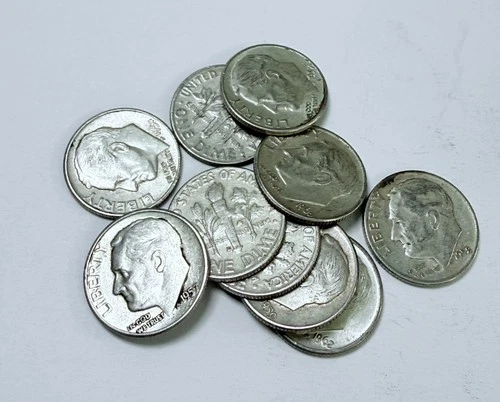 LOT OF 10 ROOSEVELT DIMES 90% SILVER FREE SHIPPING #7646