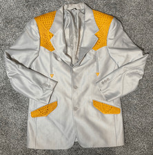 Saxifon USA Western Blazer Jacket 38 Silver Faux Croc Yellow Panel Rodeo Vintage