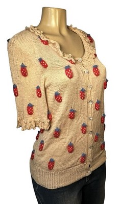 Vintage Patricia Roberts Sweater Womens Small Silk Wool Angora Strawberry Knit 8