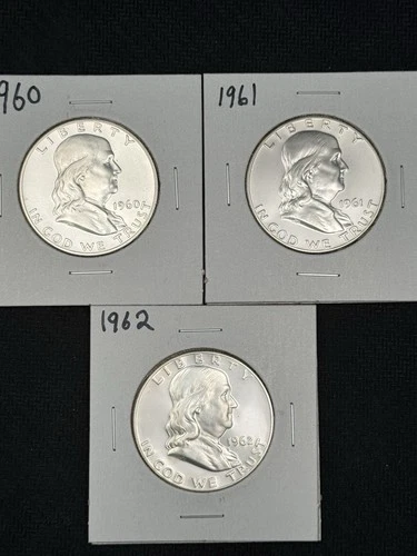 🔥PROOF Ben Franklin Half Dollar Coin LOT of 3 90% Silver 50c 1960 61 62 Us Mint