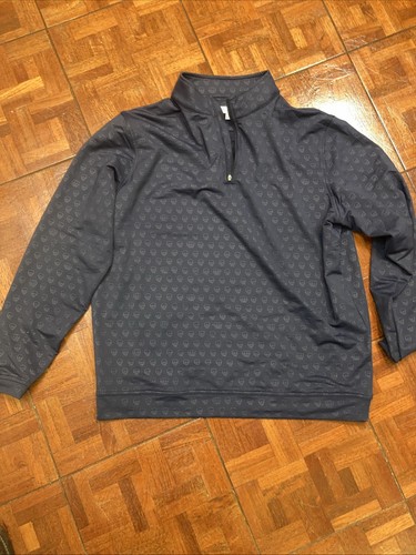 Peter Millar Golf Pullover Crown Sport Seeing Double Print 1/4 Zip XL Blue