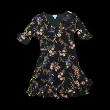 Cece xl double lined little black dress with flowers