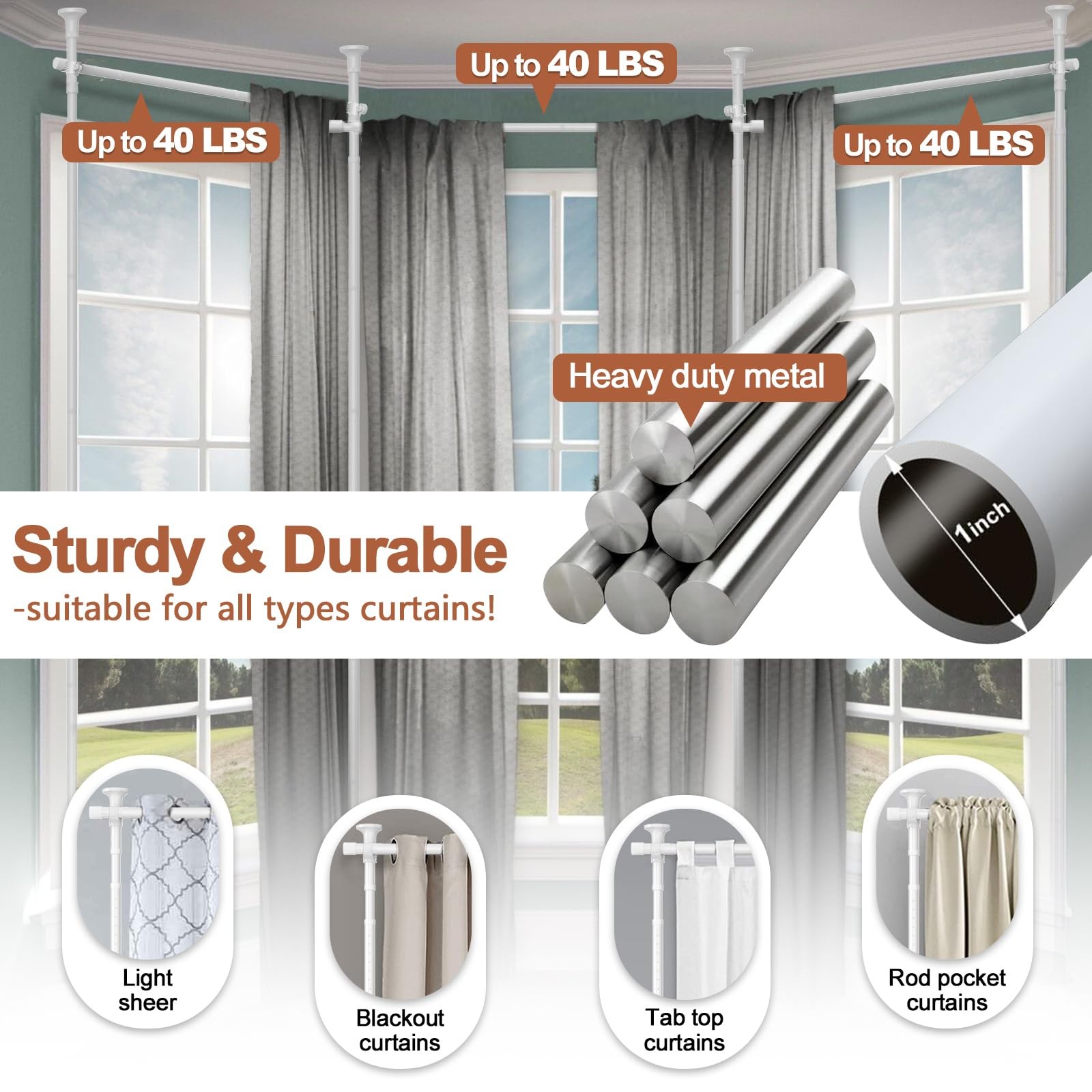 Diovplx Room Divider For Wide Space Partitions Curtain Rods No Drilling ...