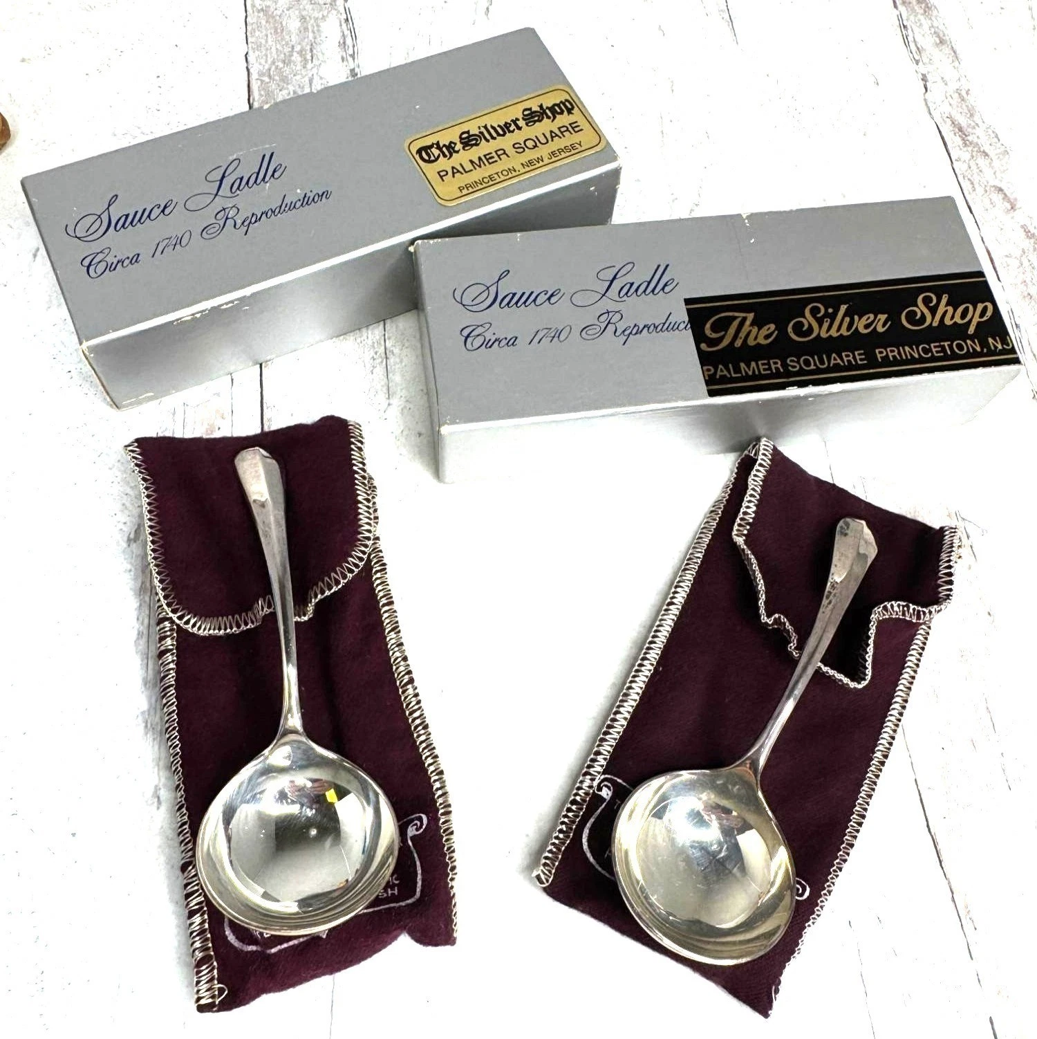 Pair of Gerity Georgian Silver Plate Sauce Gravy Ladle Spoon 1740 Reproduction G