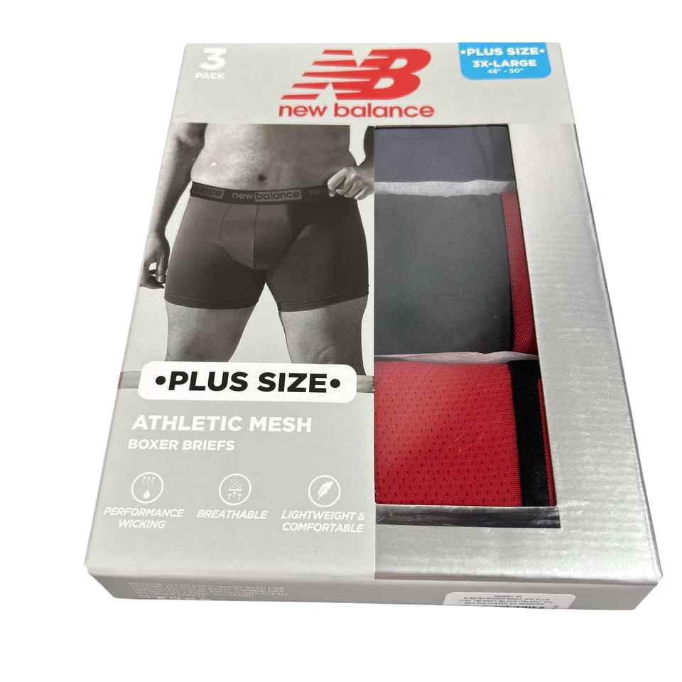 Paquete de 3 calzoncillos boxer New Balance 3XL grandes y altos de malla ropa interior deportiva Foto 2 de 4