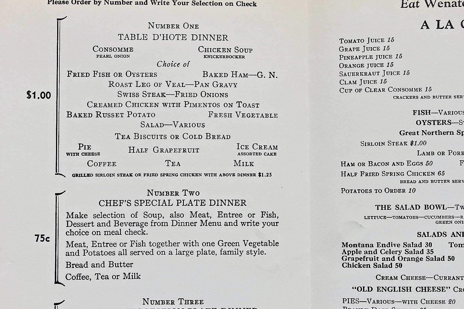 1935 Great Northern Railway Dinner Menu North West Pacific Railroad Train Dining