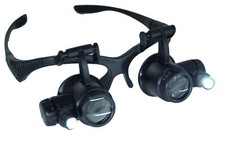 OCCHIALI LENTE INGRANDIMENTO 20 X DI PRECISIONE OCULARI OROLOGIO LUCI LED