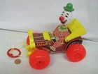 Vintage 1965 Fisher Price Jalopy Clown In Car Pull Toy Antique Makes Sounds