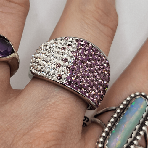 New With Tags Stainless Steel Purple Ombre Swarovski Crystal Dome Ring Sz 8 $139 - Picture 9 of 10