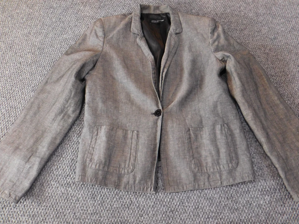 Jones New York Womens Jacket 12 Gray one button blazer classic linen - Image 4 of 4