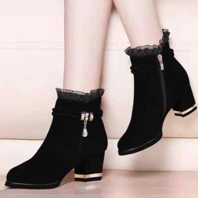 Women's Elegant Suede High Heel Ankle Boots Side Zipper Evening Party Booties