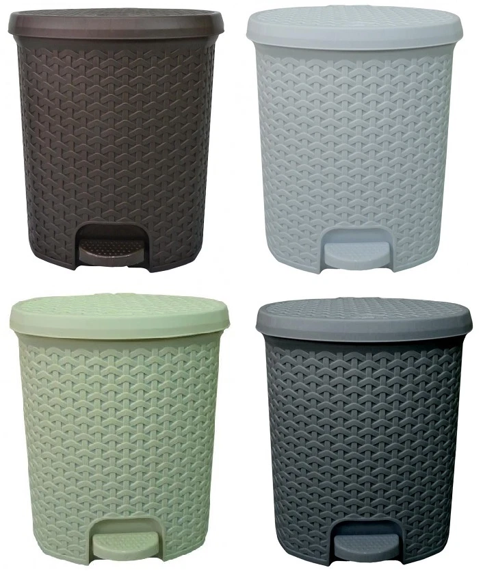 Small Large Plastic Rattan Pedal Bin Bedroom Bathroom Kitchen Rubbish  Dustbin