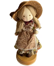 Holly Hobbie Cloth Rag Musical Doll 12" Chiyoda Japan 1970s Tan Brown Vintage