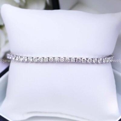 7'' Inch Long Tennis Bracelet Solid 14K White Gold 6 CT Round Brilliant Cut VVS1