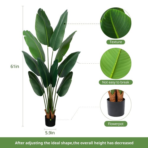 Artificial Bird of Paradise Plant 5 Ft Tall Fake Banana Leaf Plant for Indoor... - Picture 7 of 9
