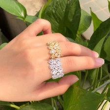 Sparkly White CZ Big Open Cuff Adjustable Finger Ring Wedding Silver Plated Gift