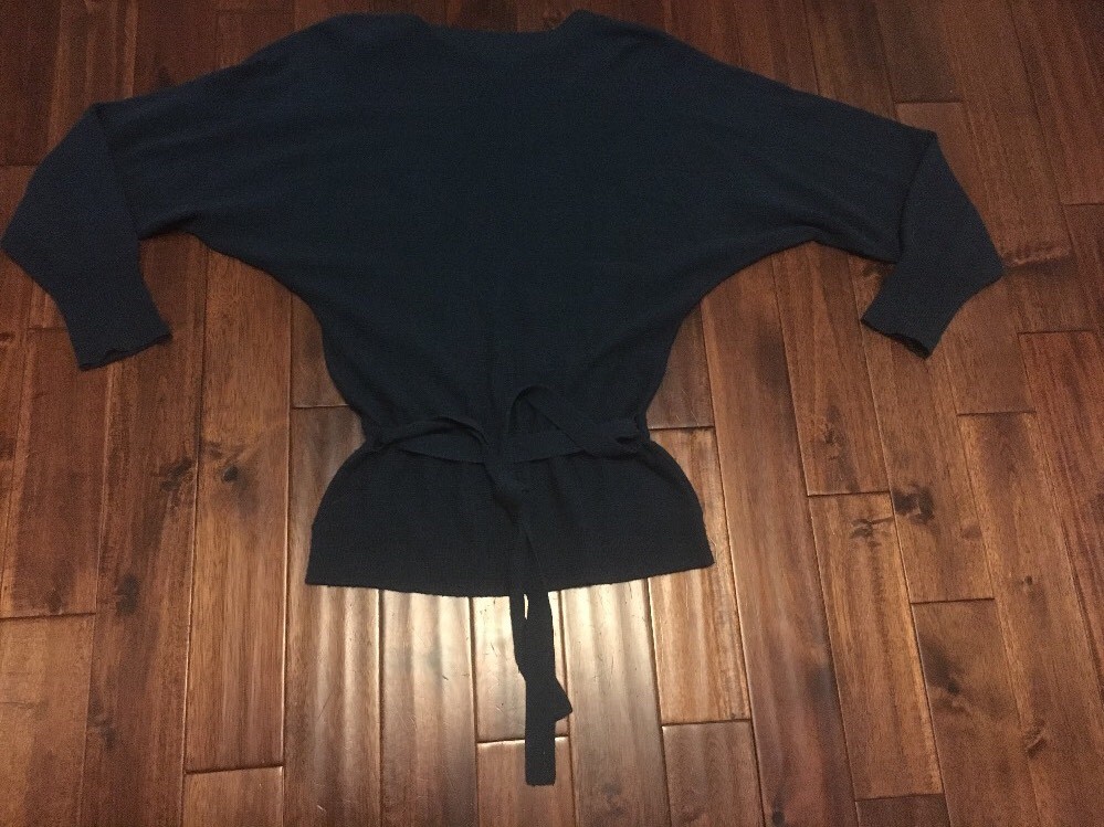 Laundry by Shelli Segal 100 Cashmere Tie Sweater Cardigan Blue Green V