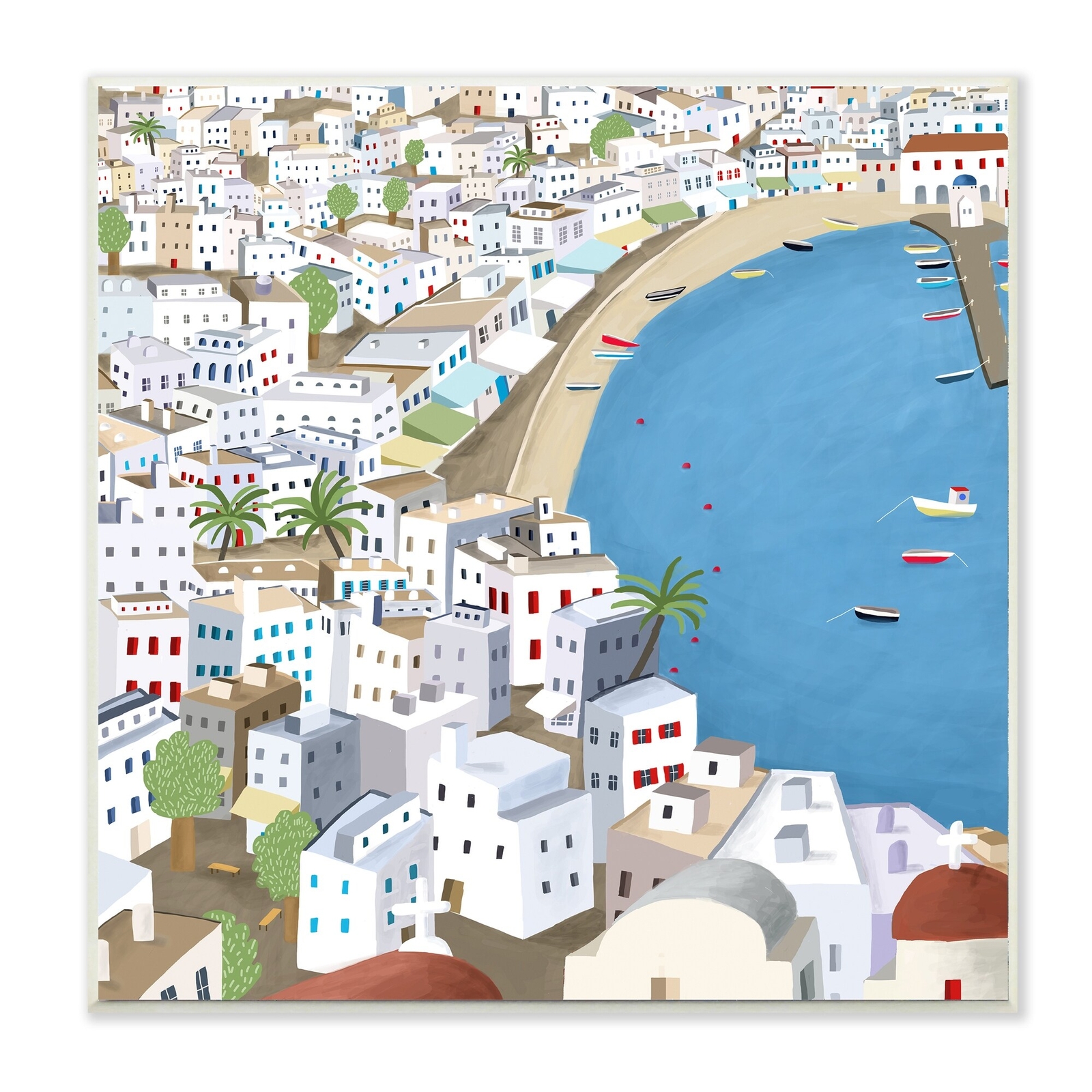 Stupell Coastal Beach Mykonos Cityscape Greek Destination Brown 12 x 12
