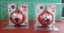 Chicago Bulls Vintage 90s 1990s Red Glass NBA Christmas Tree Ornament Lot x 2