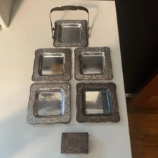 RARE Edwardian Ladies Parlor Ashtray Set w/ Match Box Holder by E.C. Webster&Son