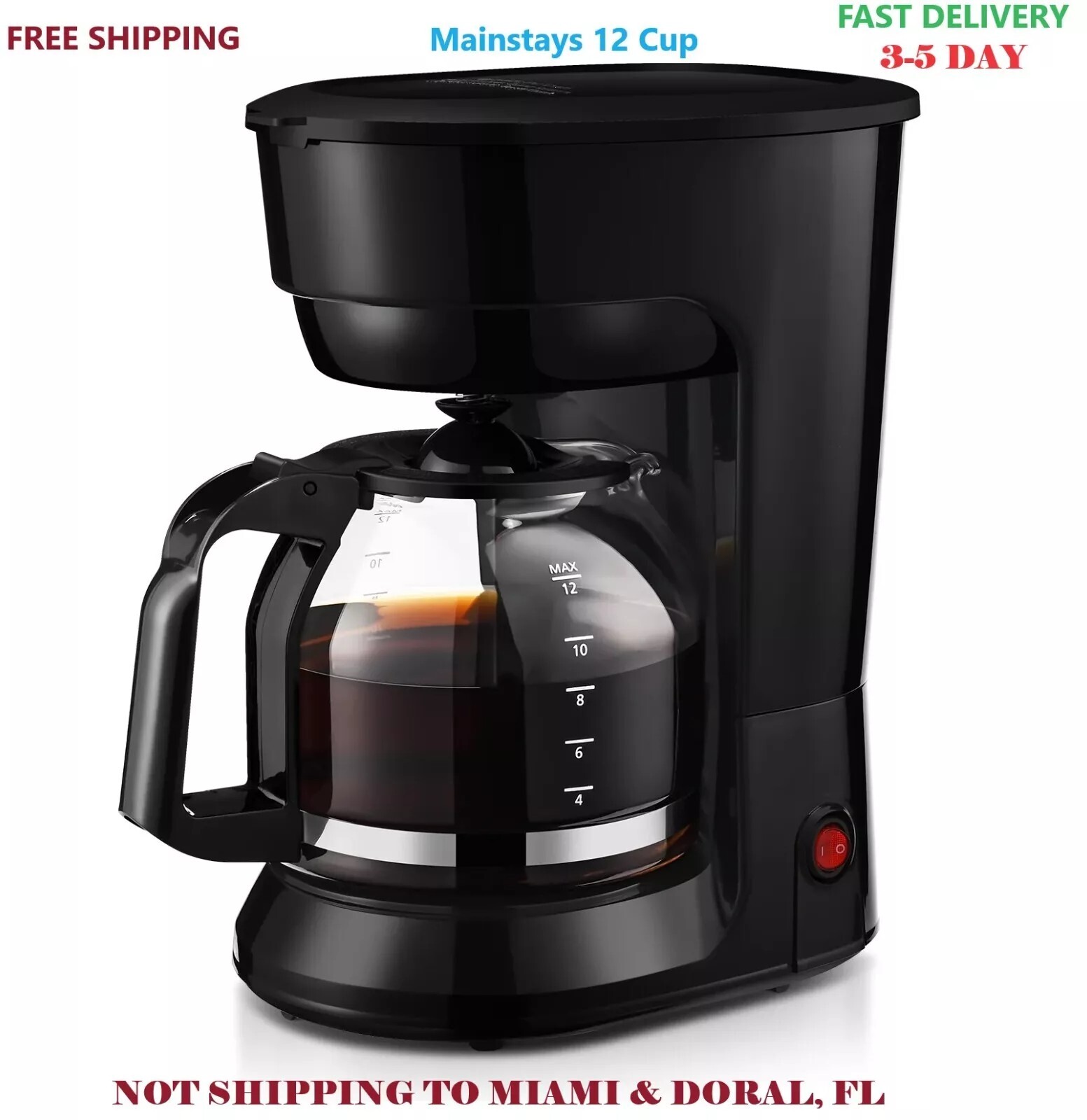 Mainstays 12 Cup Coffee Maker Black, Drip Coffee Maker