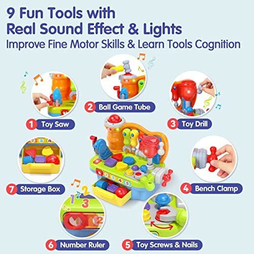 Toys for 2 Year Old Boy, Kids Tool Bench Toys for 1 Year Old Boys Musical - Picture 3 of 5