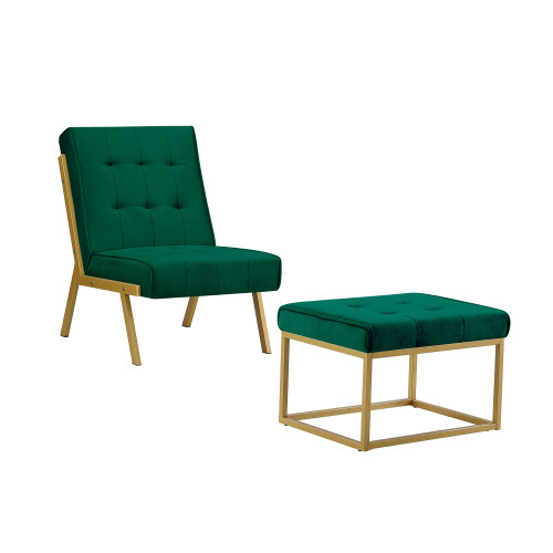 Modern Velet Accent Chair Leisure Reading TV Chair With Ottoman Gold Metal Frame