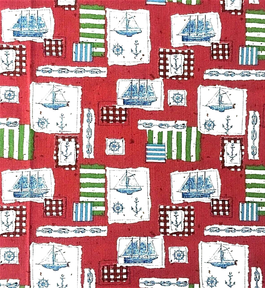 Vtg Waverly Fabric Multi Cotton Maritime Voyage 33x44 Home Seasons Boat Nautical - Image 4 of 4