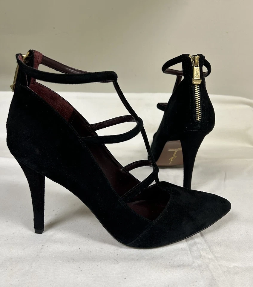 Zapatos de tacón de aguja Report Signature con correa en T EE. UU. 9 1/2 M, de gamuza negra Foto 2 de 4