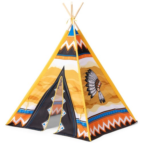 Indianerzelt Wigwam Kinder Spielzelt Tipi mit Indianer Motiv drinnen und draußen