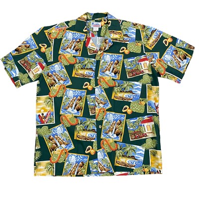 Hawaii  Button Up Shirt Men's Medium Made in Hawaii AOP Scenic Waterfalls Aloha