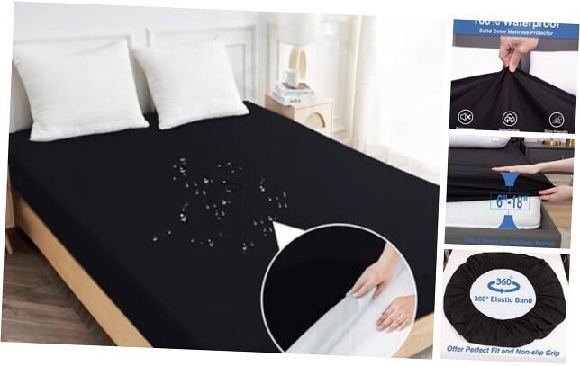 Waterproof Mattress Protector, Soft Breathable Mattress Cover Queen Black
