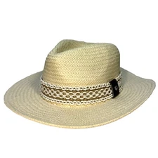 RAG & BONE Womens Packable Straw Net Band Fedora Hat Natural Beige M (MSRP $225)