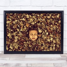 Childhood's Autumn Portrait Boy Face Leaves Toned Brown Wall Art Print