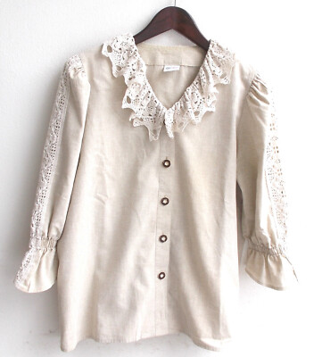 Ladies' traditional blouse beige with lace trim size 40 by Vour Sixth Sense