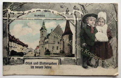 AK Sursee Luzern Glück Wohlergehen Neuen Jahr Neujahr 1908 gelaufen