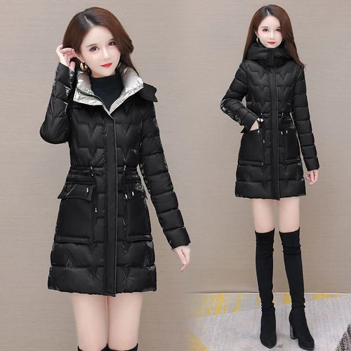 Chaqueta Larga Para Mujer Acolchada Cálida con Capucha Parka Puffer Brillante Invierno Prendas de abrigo Abrigo - Imagen 6 de 14