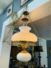 Vintage Hobnail Hurricane White Milk Glass Ceiling Light.