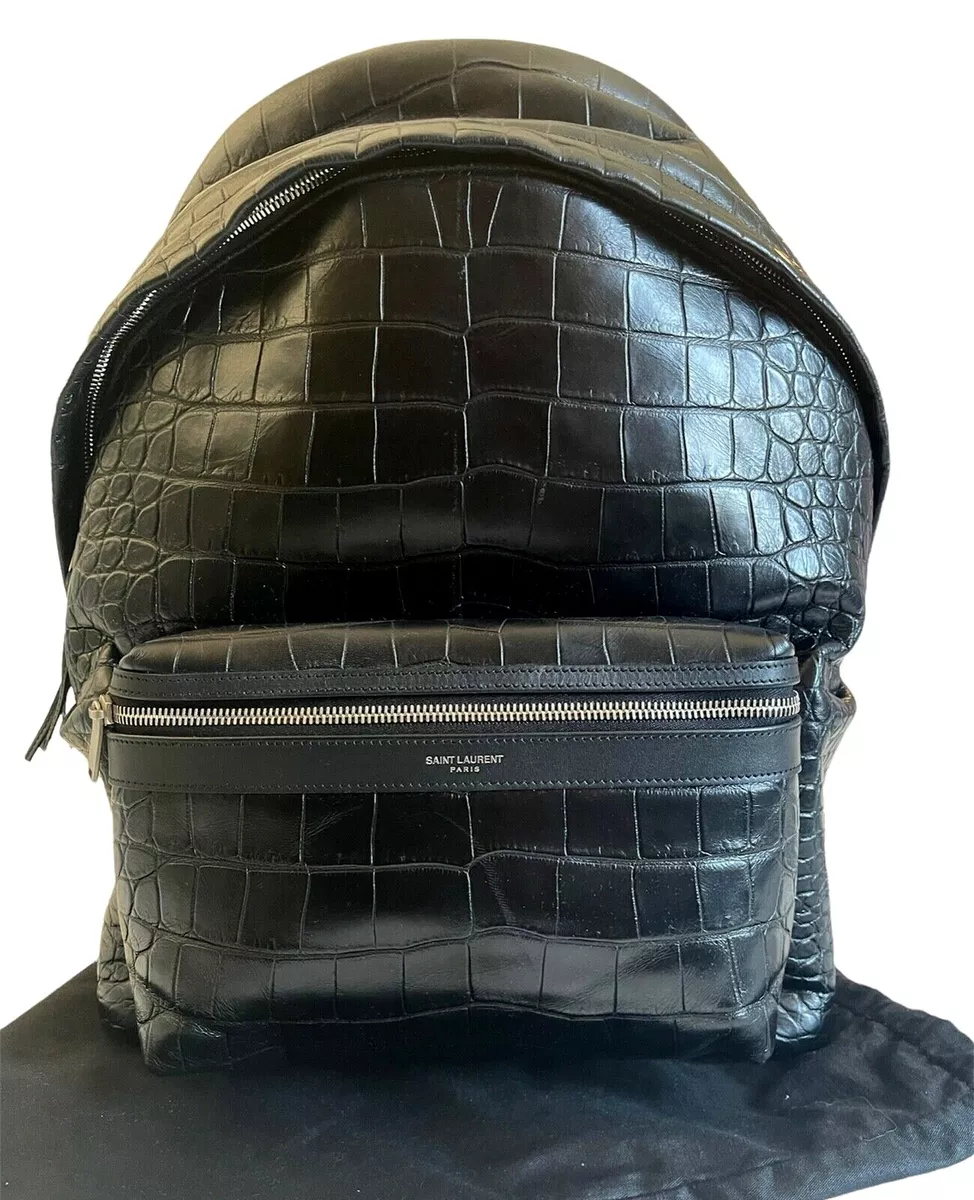 YSL Saint Laurent Croc-Embossed Calfskin City Backpack Unisex