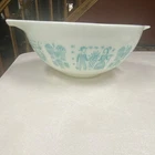 Pyrex Turquoise Amish Butterprint Mixing Bowl White Glass 1950s Nesting Handles